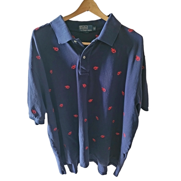 Polo Ralph Lauren Vintage Lobster Embroidered Polo Shirt Navy and Red Size 3XB